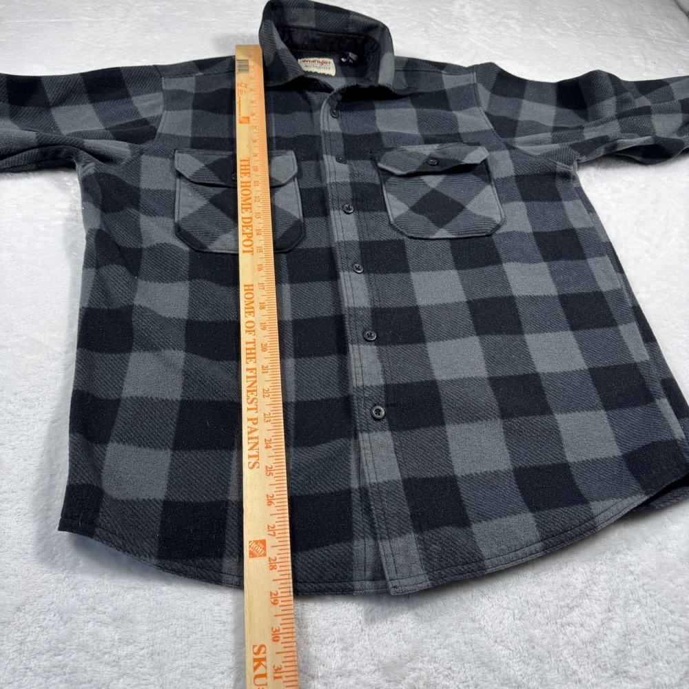 Wrangler Authentics Mens Fleece Shirt Jacket Gray Black Buffalo Plaid Size M - Picture 4 of 5